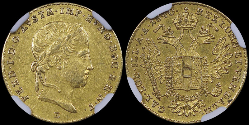 AUSTRIA: 1 Ducat (1840 E) in gold (0,986). Head of Ferdinand I facing right on o...