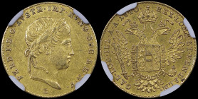 AUSTRIA: 1 Ducat (1840 E) in gold (0,986). Head of Ferdinand I facing right on obverse. Crowned imperial double-headed eagle on reverse. Inside slab b...