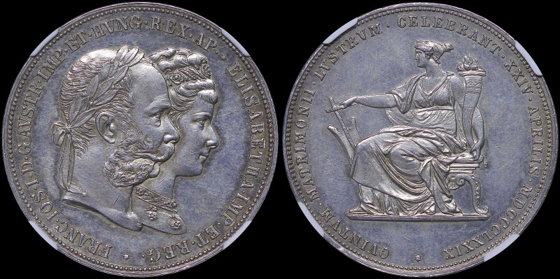 AUSTRIA: 2 Florin (1879) in silver (0,900) commemorating the Silver Wedding Anni...