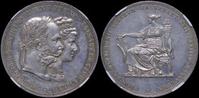 AUSTRIA: 2 Florin (1879) in silver (0,900) commemorating the Silver Wedding Anniversary. Bust of Franz Joseph I and Elizabeth facing right on obverse....