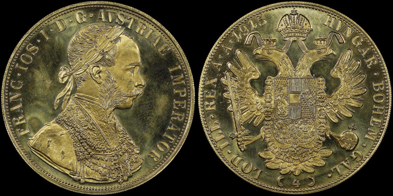 AUSTRIA: Restrike of 4 Ducat (1915) in gold (0,986). Laureate armored bust of Fr...
