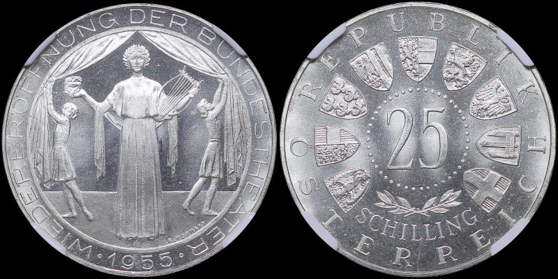 AUSTRIA: 25 Schilling (1955) in silver (0,800) commemorating the reopening of th...