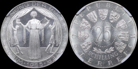 AUSTRIA: 25 Schilling (1955) in silver (0,800) commemorating the reopening of the National Theater in Vienna. Value within beaded circle surrounding b...