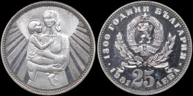 BULGARIA: 25 Leva (1981) in silver (0,500) commemorating the 1300th Anniversary of Nationhood. National arms within wreath above denomination and date...
