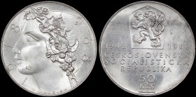 CZECHOSLOVAKIA: 50 Korun (1968) in silver (0,900) commemorating the 50th Anniversary of Czechoslovakia for the 20th Anniversary of People Republic. Cz...