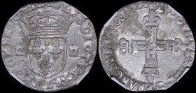 FRANCE: 1/4 Ecu (1622 L) in silver (0,917). Crowned shield of France on obverse. Cross with fleur-de-lis at ends on reverse. Inside slab by NGC "MS 61...