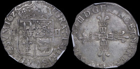 FRANCE: 1/4 Ecu (1625 F) in silver (0,917). Crowned shield of France, Navarre and Bearn on obverse. Cross with fleur-de-lis at ends on reverse. Inside...