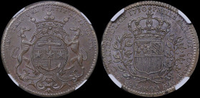 FRANCE / DIJON: Copper token (1730). Crowned coat of arms of the mayor Philibert Baudot on obverse. Crowned arms on reverse. Inside slab by NGC "MS 62...