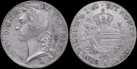 FRANCE: 1 Ecu (1761 A) in silver (0,917). Head of Louis XV with headband facing left on obverse. Crowned round arms of France within sprays on reverse...