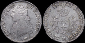 FRANCE: 1 Ecu (1785 M) in silver (0,917). Uniformed bust of Louis XVI facing left on obverse. Crowned arms of France within branches on reverse. Mint:...