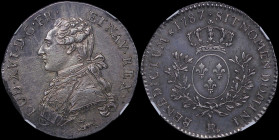 FRANCE: 24 Sols (=1/5 Ecu) (1787 R) in silver (0,917). Bust of Louis XVI facing left on obverse. Crowned arms of France within branches on reverse. Mi...