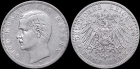 GERMAN STATES / BAVARIA: 5 Mark (1904 D) in silver (0,900). Head of King Otto facing left on obverse. Crowned imperial German eagle on reverse. Light ...