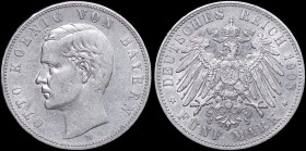 GERMAN STATES / BAVARIA: 5 Mark (1908 D) in silver (0,900). Head of King Otto facing left on obverse. Crowned imperial German eagle on reverse. (KM 91...