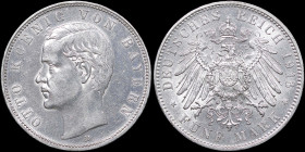 GERMAN STATES / BAVARIA: 5 Mark (1913 D) in silver (0,900). Head of King Otto facing left on obverse. Crowned imperial German eagle on reverse. Cleane...