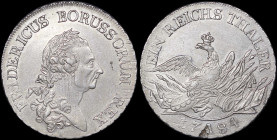 GERMAN STATES / PRUSSIA: 1 Thaler (1784 A) in silver (0,750). Laureate head of Friedrich II facing right on obverse. Crowned eagle above flags and can...