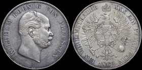 GERMAN STATES / PRUSSIA: 1 Thaler (1862 A) in silver (0,900). Head of Wilhelm I facing right on obverse. Crowned eagle with scepter and orb on reverse...