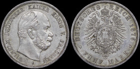 GERMAN STATES / PRUSSIA: 5 Mark (1876 B) in silver (0,900). Head of King Wilhelm I facing right on obverse. Crowned imperial eagle on reverse. (KM 503...