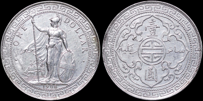 GREAT BRITAIN: 1 Dollar (1908 B) in silver (0,900). Britannia standing on obvers...