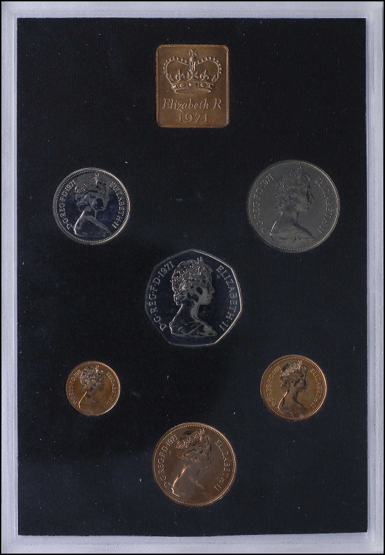 GREAT BRITAIN: Proof coin set (1971) composed of 1/2 New Penny, 1 New Penny & 2 ...