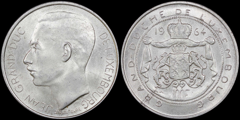 LUXEMBOURG: 100 Francs (1964) in silver (0,835). Head of Jean, Grand Duke of Lux...