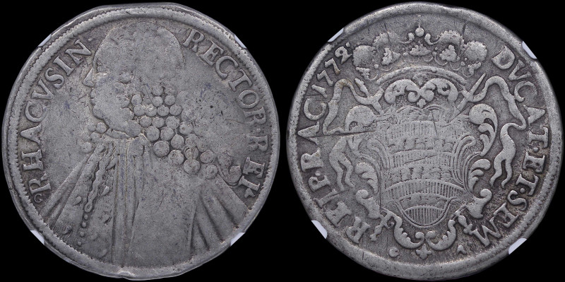 RAGUSA: 1 Tallero (=Ducat Et Sem) (1772 GA-GA) in silver. Bust facing left on ob...