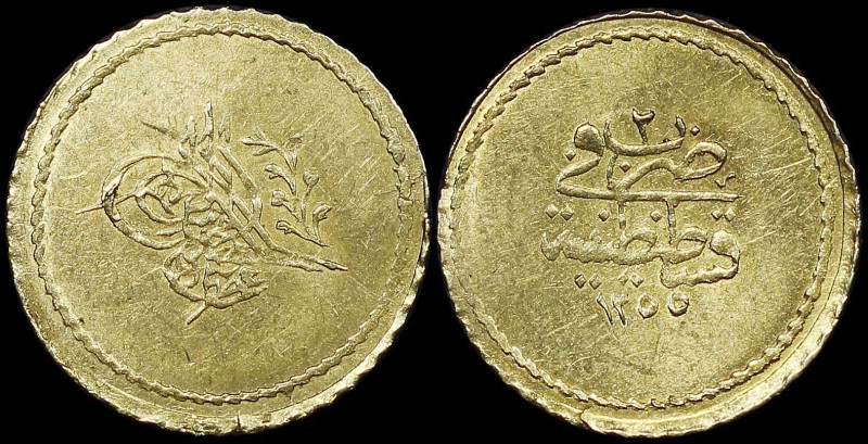 TURKEY: 1/2 Memduhiye Altin [1255//2 (1839)] in gold. Toughra and flower sprig o...