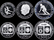 YUGOSLAVIA: Lot of 3 commemorating coins (1984) in silver (0,925) from the 1984 Winter Olympics series, composed of 100, 250 & 500 Dinara. (KM 106+108...