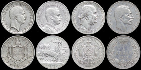 Mixed lot of 4 silver coins from different European countries composed of 1 Frang Ar (1935) (ALBANIA), 1 Lira (1912 R) (ITALY), 1 Perper (1912) (MONTE...