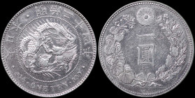 JAPAN: 1 Yen [Year 24 (1891)] in silver (0,900). Dragon within beaded circle on obverse. Value within wreath, crysanthemum above on reverse. Surface h...