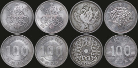 JAPAN: Lot of 4 coins in silver (0,600) composed of 1x 100 Yen (Phoenix on obverse), 1x 100 Yen (Sheaf of rice on obverse) & 2x 100 Yen [year 39 (1964...