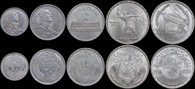 EGYPT: Lot of 5 coins in silver composed of 10 Piastres (1956), 20 Piastres (1956), 25 Piastres (1956), 50 Piastres (1956) & 1 Pound (1968). Some with...