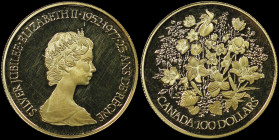 CANADA: 100 Dollars (1977) in gold (0,917) commemorating the silver jubilee of the Queen. Young bust of Queen Elizabeth II facing right on obverse. Bo...