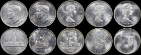 CANADA: Lot of 5 coins in silver (0,800) composed of 1 Dollar (1939), 1 Dollar (1949), 1 Dollar (1958), 1 Dollar (1964) & 1 Dollar (1967). (KM 38+47+5...