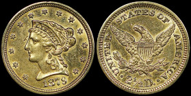 USA: 2- 1/2 Dollars (1879) in gold (0,900). Coronet head of Liberty facing left on obverse. No motto above eagle on reverse. Cleaned, two scratches on...