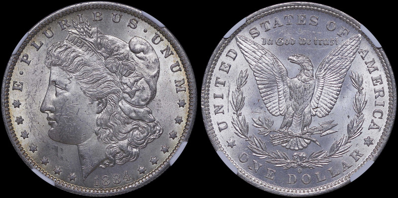 USA: 1 Dollar (1884 O) in silver (0,900). Head of Liberty facing left and legend...