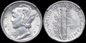 USA: 10 Cents (1919) in silver (0,900). An allegory of Liberty wearing a winged Phrygian cap is surrounded with the word "LIBERTY" and accompanied wit...