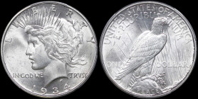 USA: 1 Dollar (1934 D) in silver (0,900). Capped head of Liberty with headband with rays facing left on obverse. Eagle standing on rock with wings fol...