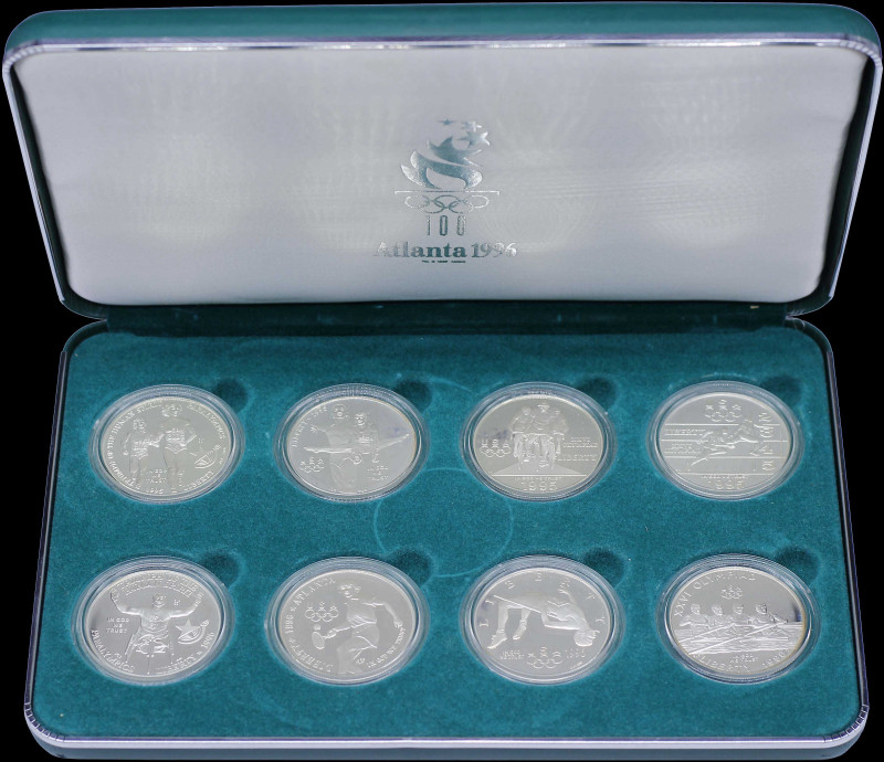 USA: Proof commemorative set of 8 coins in silver commemorating the Atlanta Olym...