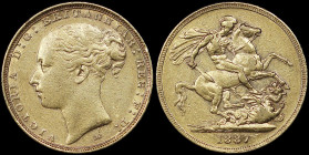 AUSTRALIA: 1 Sovereign (1887 M) in gold (0,917). Young head of Queen Victoria facing left on obverse. St George slaying the dragon on reverse. (KM 7) ...