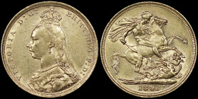 AUSTRALIA: 1 Sovereign (1891 S) in gold (0,917). Bust of Queen Victoria wearing small crown and veil facing left on obverse. St George slaying the dra...