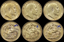 AUSTRALIA: Lot of 3 coins in gold (0,917) composed of 1 Sovereign (1902 S), 1 Sovereign (1902 M) & 1 Sovereign (1904 M). Head of Edward VII facing rig...