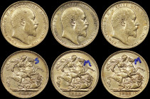 AUSTRALIA: Lot of 3 coins in gold (0,917) composed of 1 Sovereign (1902 S), 1 Sovereign (1908 M) & 1 Sovereign (1909 M). Head of Edward VII facing rig...