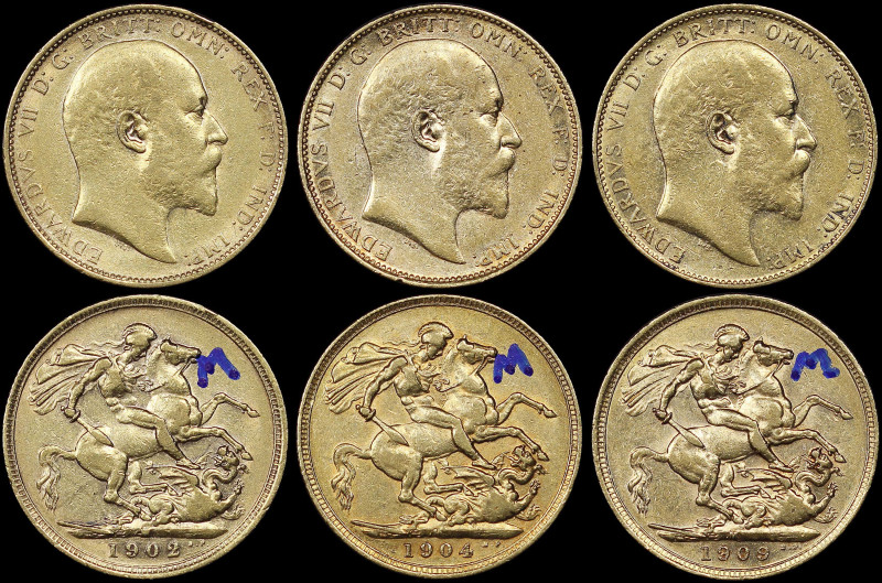 AUSTRALIA: Lot of 3 coins in gold (0,917) composed of 1 Sovereign (1902 M), 1 So...