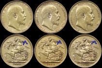 AUSTRALIA: Lot of 3 coins in gold (0,917) composed of 1 Sovereign (1902 M), 1 Sovereign (1904 M) & 1 Sovereign (1909 M). Head of Edward VII facing rig...