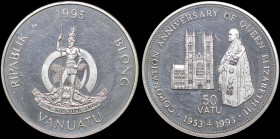 VANUATU: 50 Vatu (1993) in silver (0,925) commemorating the 40th Anniversary of Coronation. National arms on obverse. Surface hairlines & cleaned. (KM...