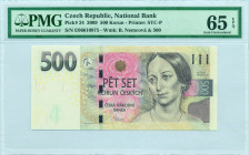 CZECH REPUBLIC: 500 Korun (2009) in dark brown, brown and brown-violet on pink and tan unpt. Bozena Nemcova at right on face. S/N: "E06 610975". WMK: ...