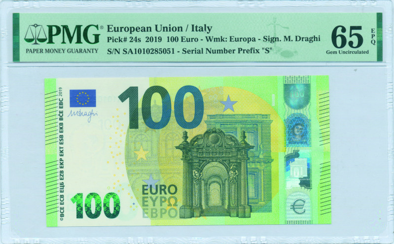 EUROPEAN UNION / ITALY: 100 Euro (2019) in green and multicolor. Gate in baroque...