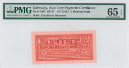 5 Reichspfennig (ND 1942) in dark red with eagle. Small swastika in unpt at center on face. Wermacht notes of German armed forces. Uniface. Printed in...
