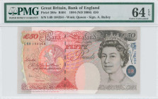 GREAT BRITAIN: 50 Pounds [1994 (ND 2006-)] in brownish-black, red and violet on multicolor unpt. Queen Elizabeth II at right on face. S/N: "L69 104354...