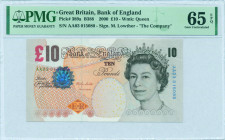 GREAT BRITAIN: 10 Pounds (2000) in brown, orange and multicolor. Queen Elizabeth II at right on face. S/N: "AA03 015080". WMK: Queen Elizabeth II. Cop...